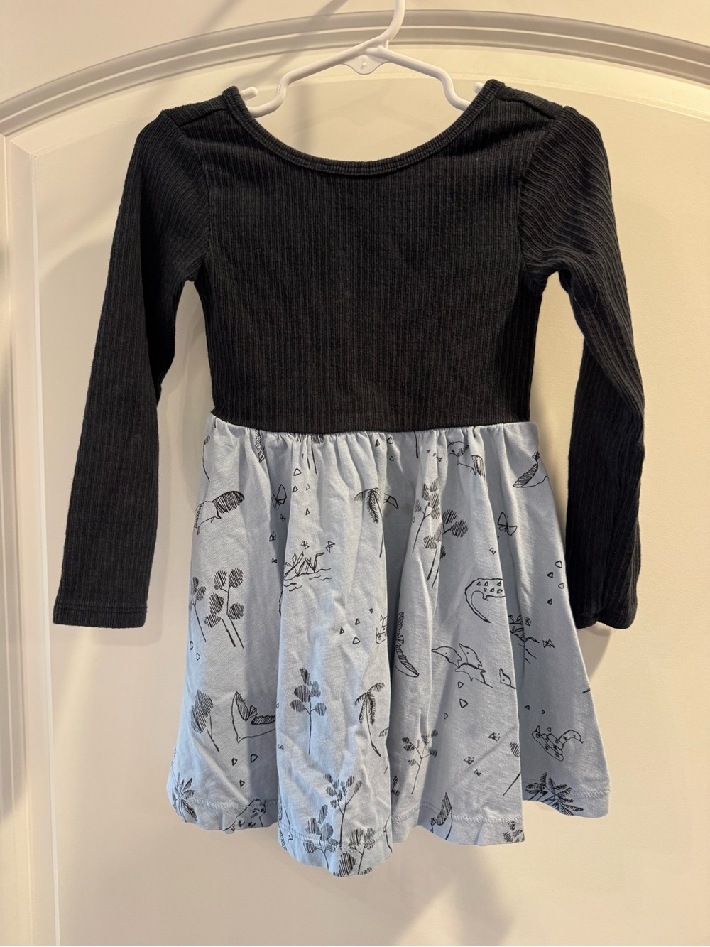 Tea Collection Girls' Black Ribbed Top with Light Blue Printed Skirt Dress